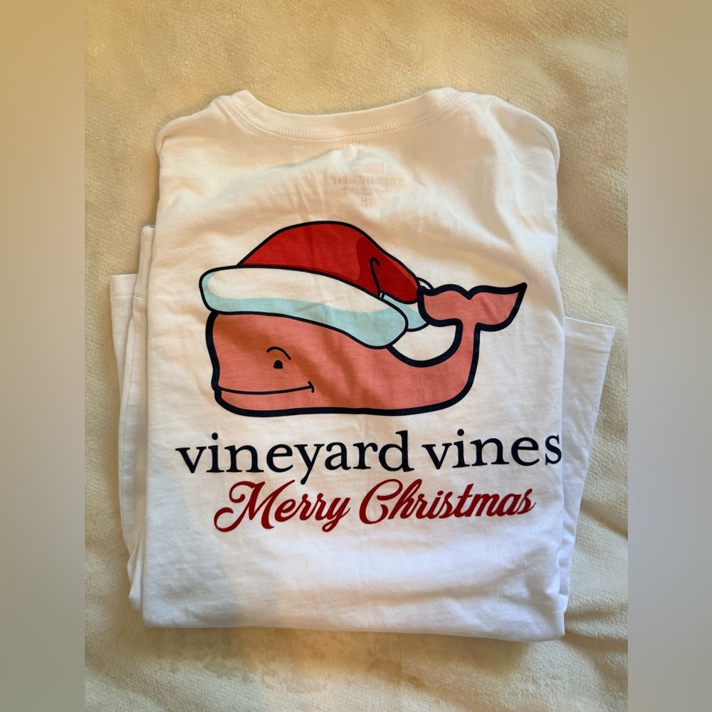 Vineyard Vines Kids Long Sleeve Christmas Whale Graphic T Shirt Size M 10 White